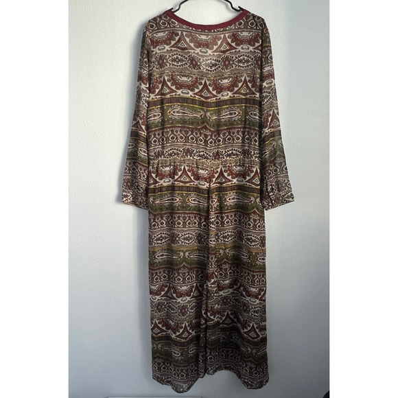 Aratta Silent Journey Duster Dress XL Sheer Brown Multicolor Boho - Picture 4 of 16